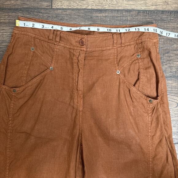 WRAP London Women's Rust Orange 100% Linen Wide Leg Cropped Pants Lagenlook Sz 8 - Picture 9 of 10